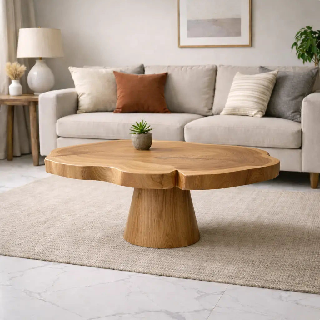 Solid Wood Coffee Table with Organic Edge Top Modern Sculptural Living Room Table Kitchnce