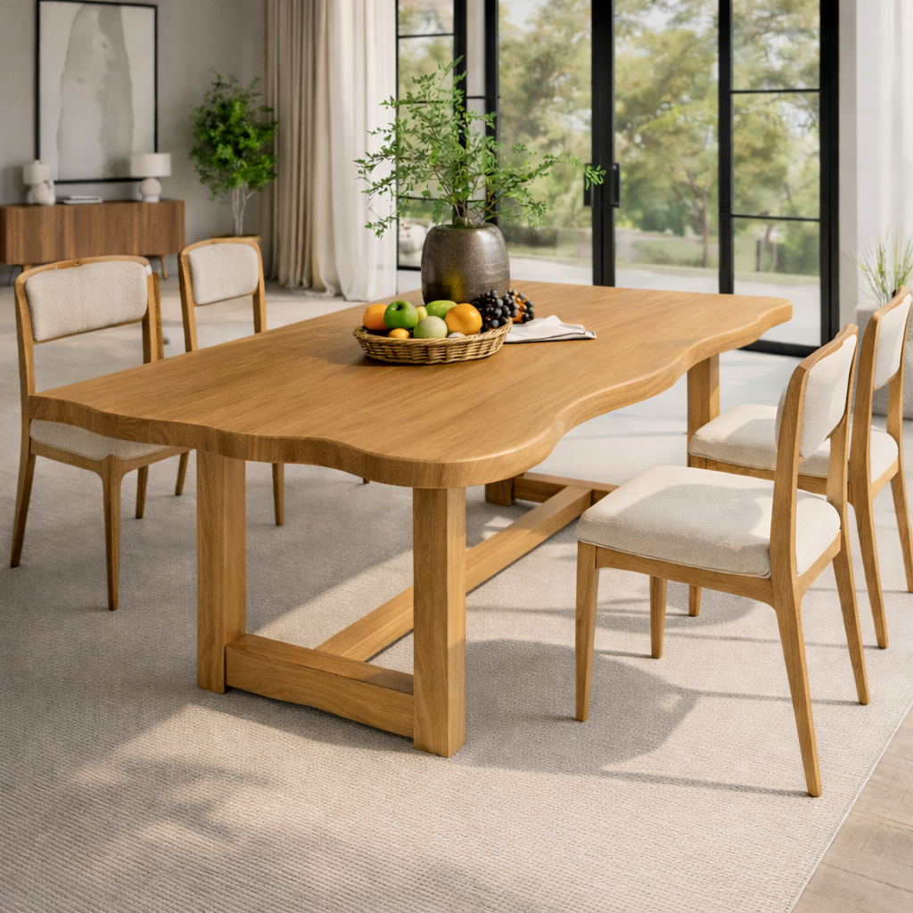 Solid Wood Dining Table with Sculpted Edge Top Modern Wooden Dining Room Table
