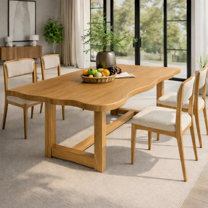 Solid Wood Dining Table with Sculpted Edge Top Modern Wooden Dining Room Table Kitchnce
