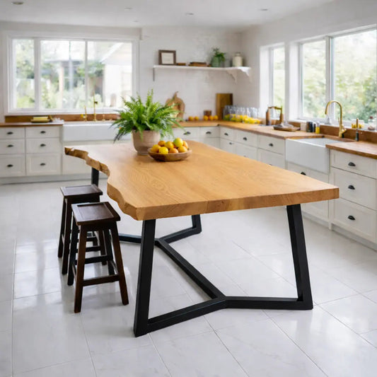 Live Edge Solid Wood Dining Table with Modern Black Metal Legs Rustic Kitchen Table Kitchnce