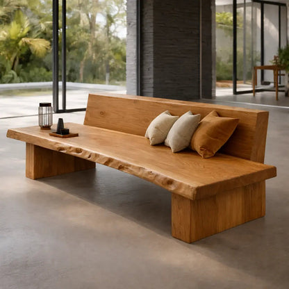 Rustic Solid Wood Sofa with Live Edge Design Natural Wooden Couch for Modern Living Room Kitchnce