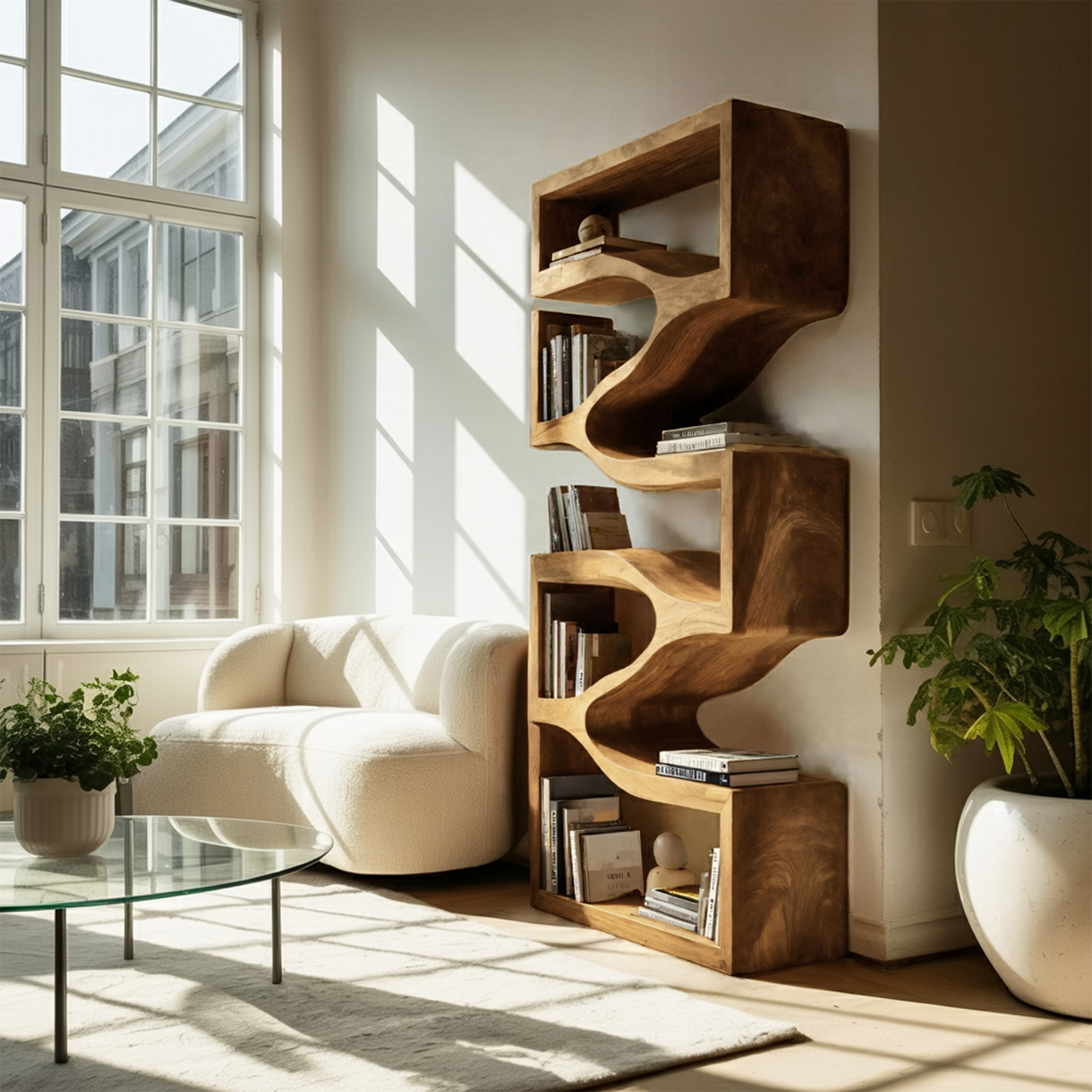 Sculptural Wooden Wall Bookcase For Modern BedRoom Kitchnce