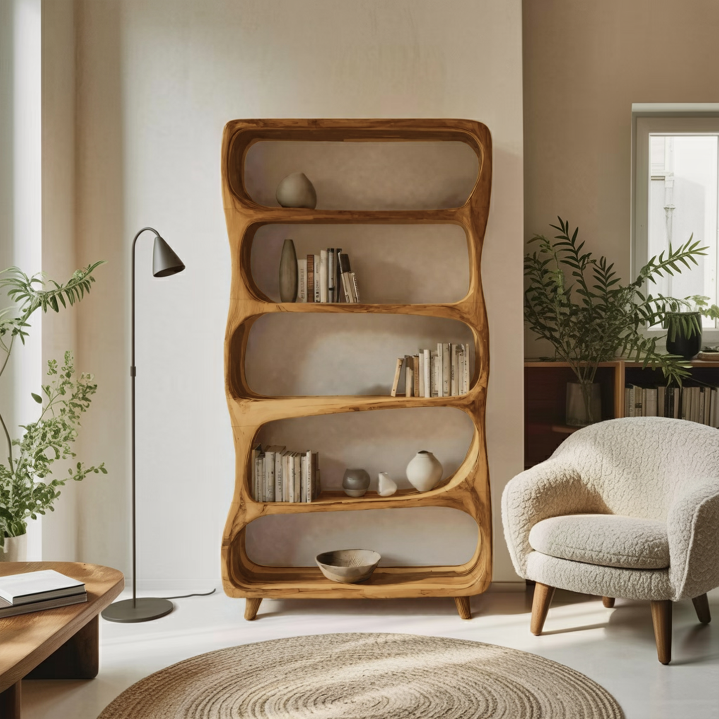 Handcrafted Bookshelf With Open Shelving Unit For Living Room Kitchnce