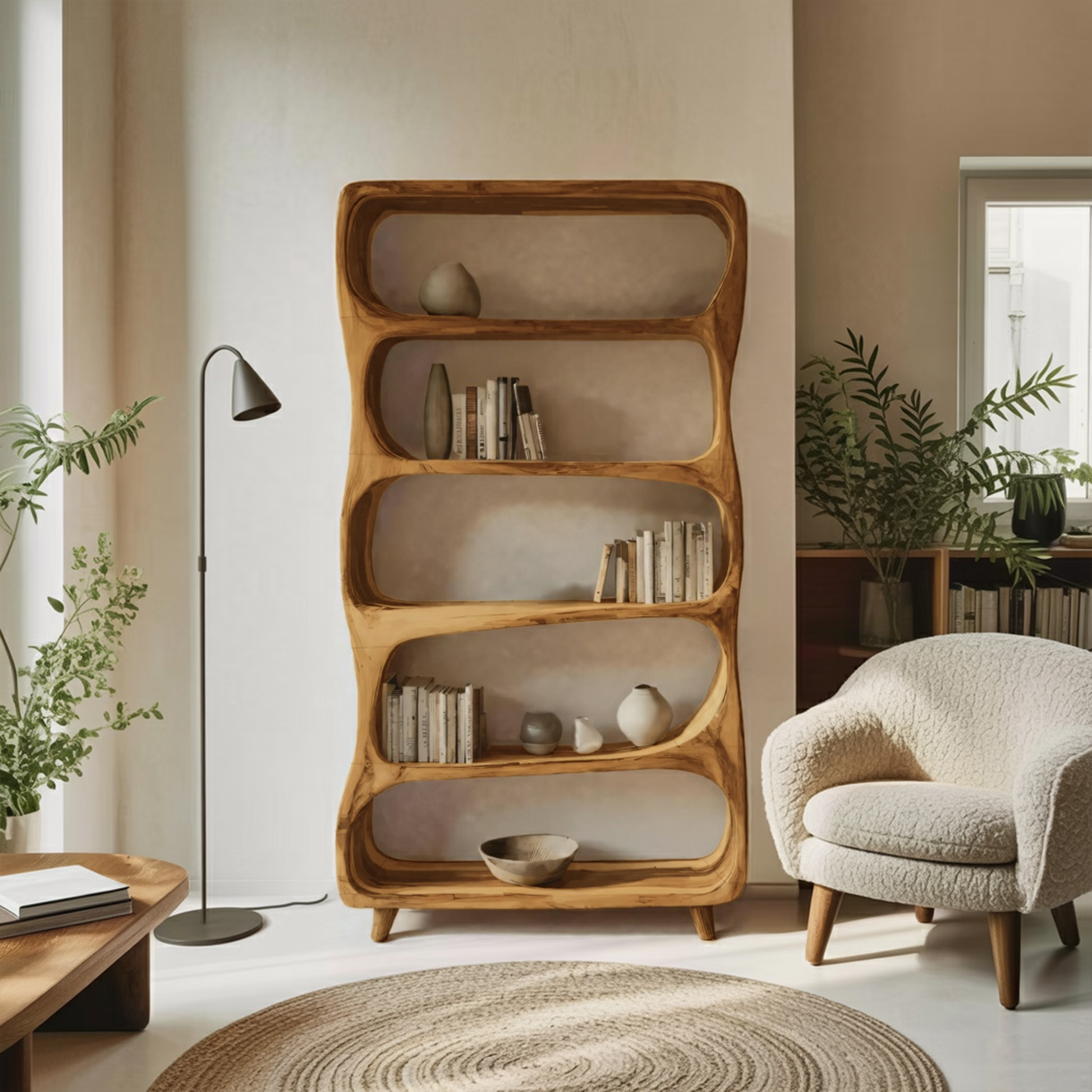 Handcrafted Bookshelf With Open Shelving Unit For Living Room Kitchnce