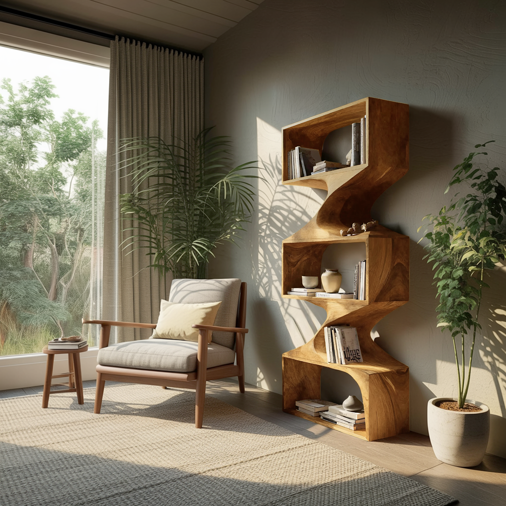 Modern Sculptural Wall Bookcase For Living Room Or Office Kitchnce