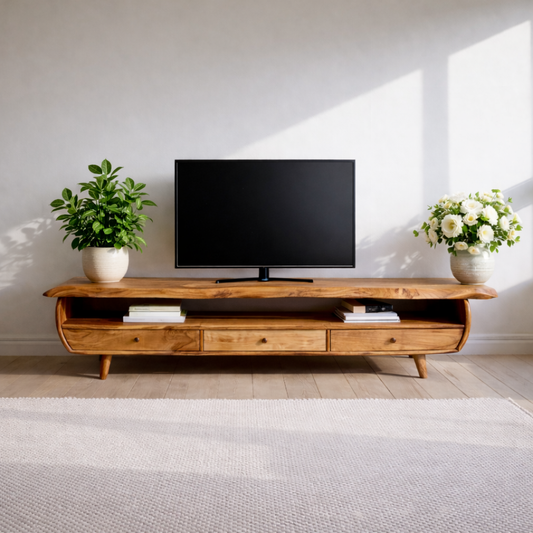 Solid Wood TV Stand for Living Room with Storage Drawers