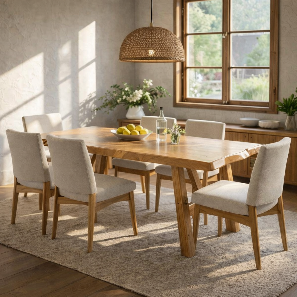 Solid Wood Dining Table for Dining Room with Wooden Legs