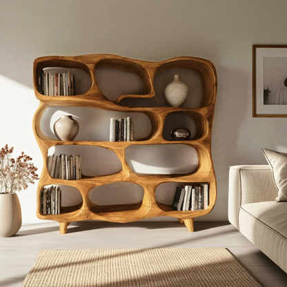 Modern Handcrafted Bookshelf With Curved Design For Living Room Kitchnce