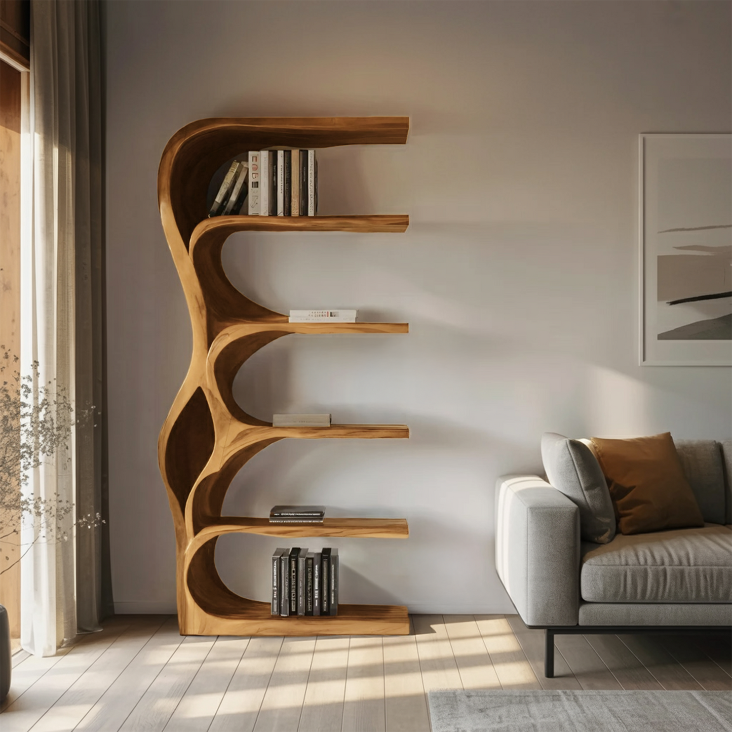Organic Bookshelf With Curved Open Shelving For Bedroom Decor Kitchnce