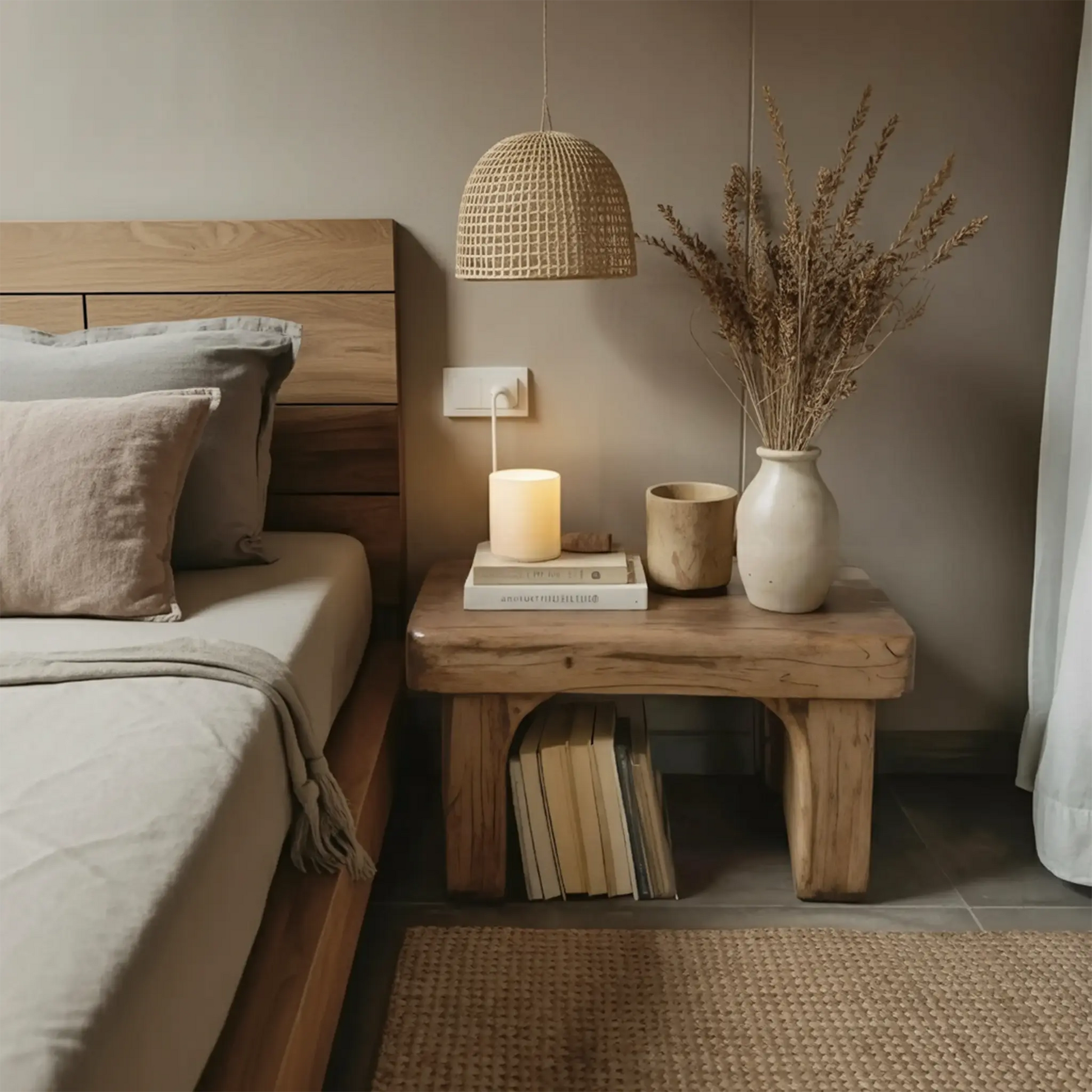 Rustic Nightstand Low Bedside Table With Shelf For Bedroom And Meditation Kitchnce
