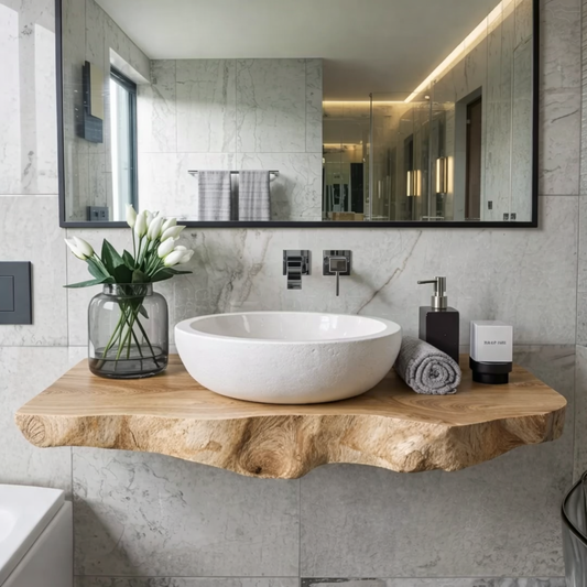 Floating Live Edge Solid Wood Bathroom Vanity Shelf – Natural Wood Wall Mounted Vanity Top Kitchnce