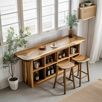 Wooden Bar Table With Storage For Compact Kitchen Or Coffee Bar Kitchnce