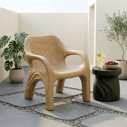 Handcrafted Solid Wood Armchair – Sculptural Organic Curve Accent Chair