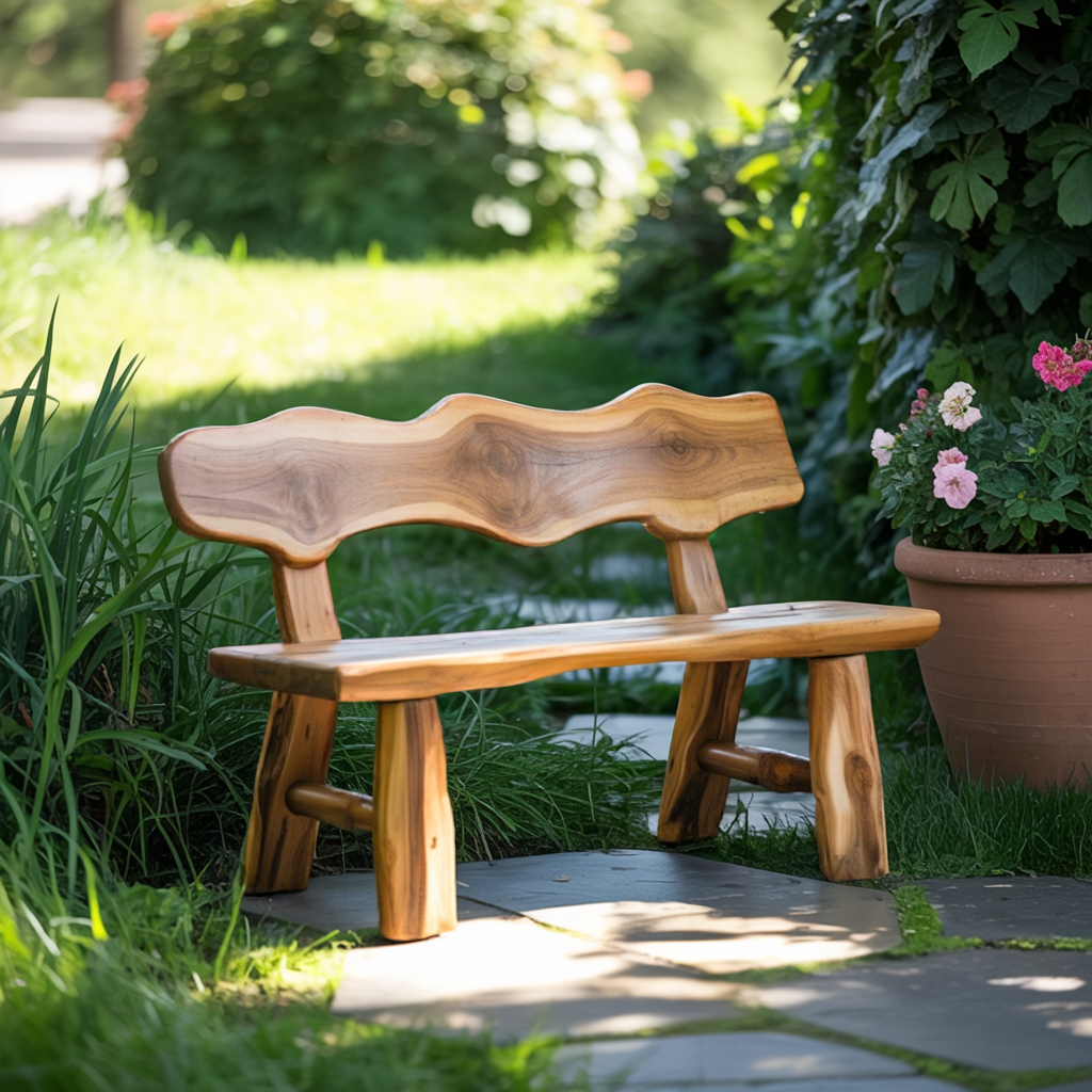 Rustic Garden Bench Live Edge Outdoor Seating For Patio Courtyard And Backyard Kitchnce