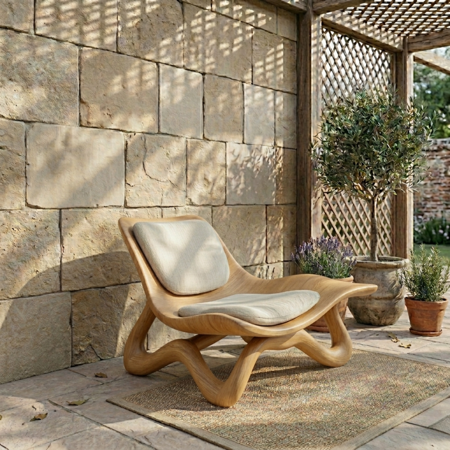 Handcrafted Solid Wood Lounge Chair – Modern Sculptural Curved Accent Chair