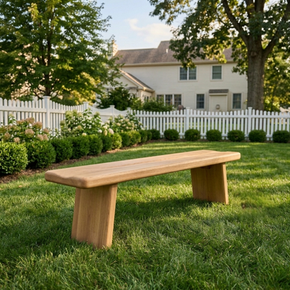 Solid Wood Outdoor Bench with Minimalist Slab Seat and Tapered Block Legs