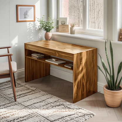 Mid Century Modern Solid Wood Writing Desk With Drawers For Home Office Kitchnce