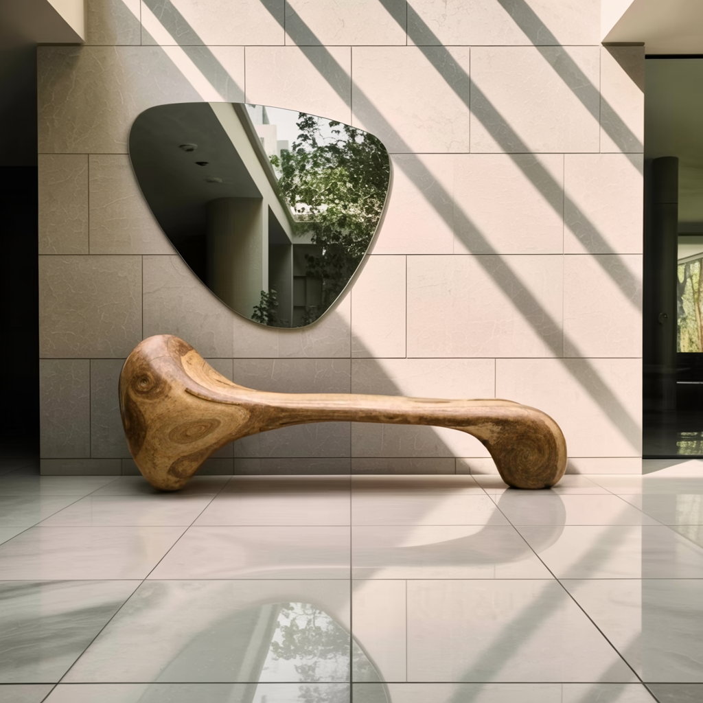 Sculptural Wood Bench For Garden Poolside Or Patio Kitchnce