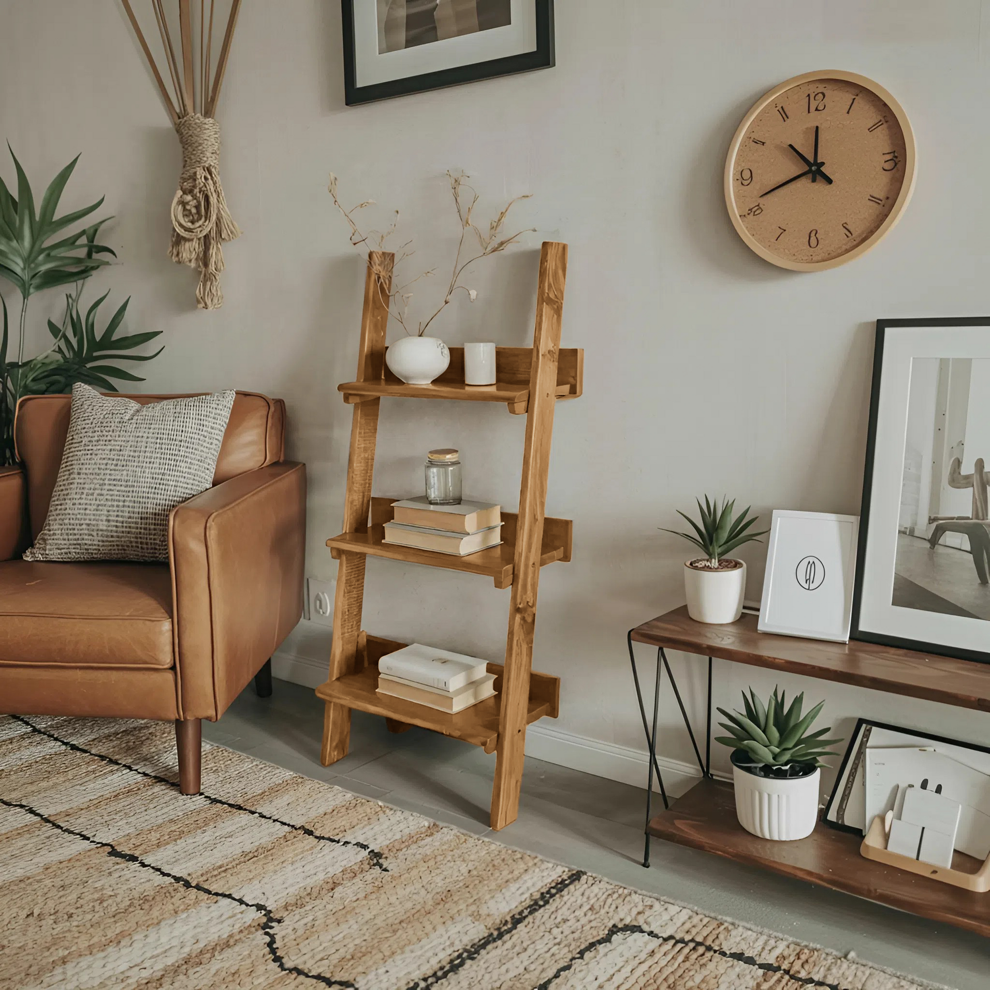 Rustic Ladder Shelf With Tiered Display For Bedroom And Living Room Kitchnce