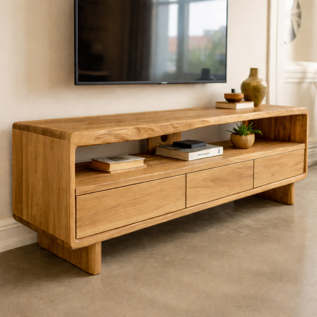 Mid Century Modern Solid Wood TV Stand – Walnut Media Console with Storage Drawers Kitchnce