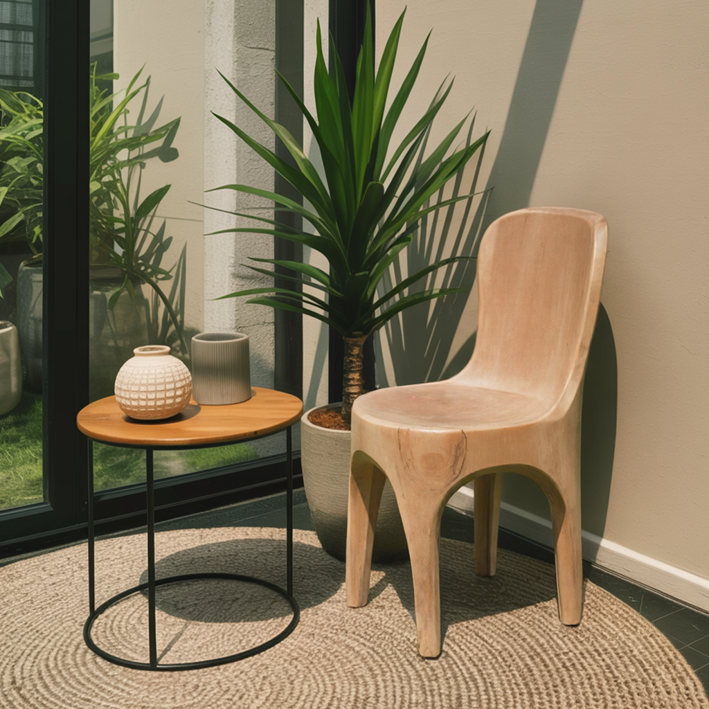 Sculptural Solid Wood Chair With Curved Seat For Garden Or Indoor Decor Kitchnce
