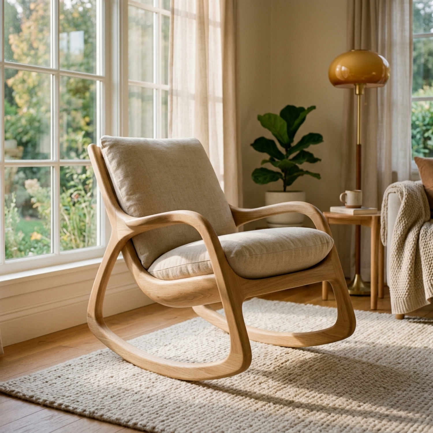 Handcrafted Solid Wood Rocking Chair – Modern Curved Frame Lounge Chair