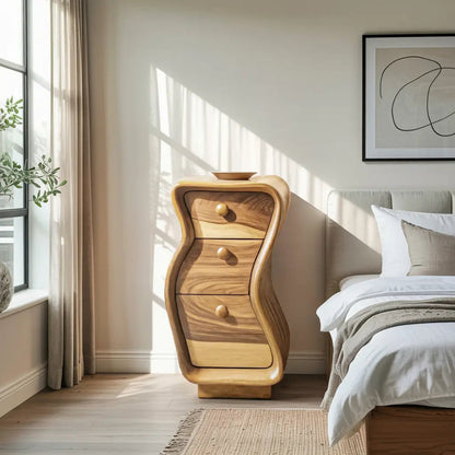 Wavy Sculpted Nightstand With Drawers For Bedroom And Contemporary Interior Kitchnce