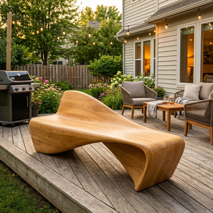 Solid Wood Outdoor Bench Sculptural Lounge Style with Ergonomic Curved Seat
