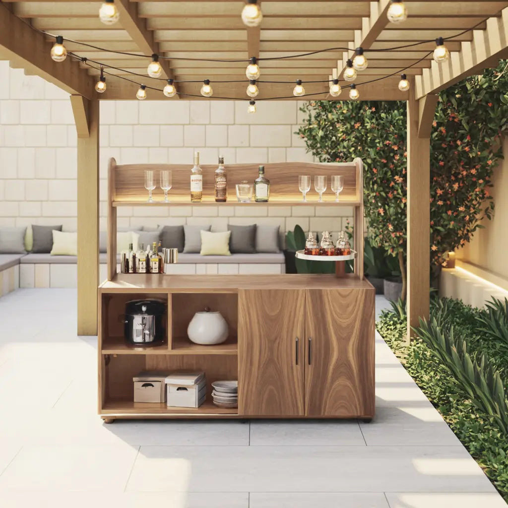 Contemporary Outdoor Bar Table With Hidden Storage For Garden Or Poolside Kitchnce