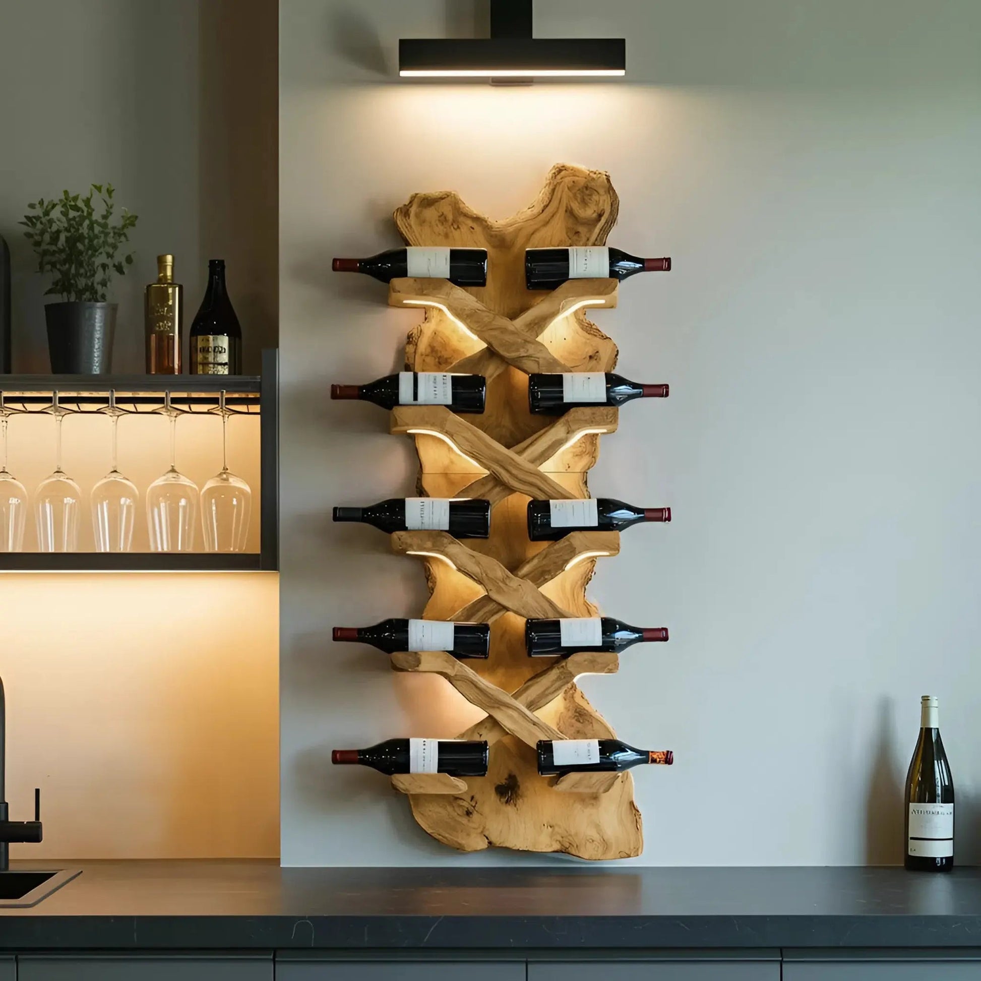 Handcrafted Solid Wood Wine Rack For Bar Decor And Storage Kitchnce