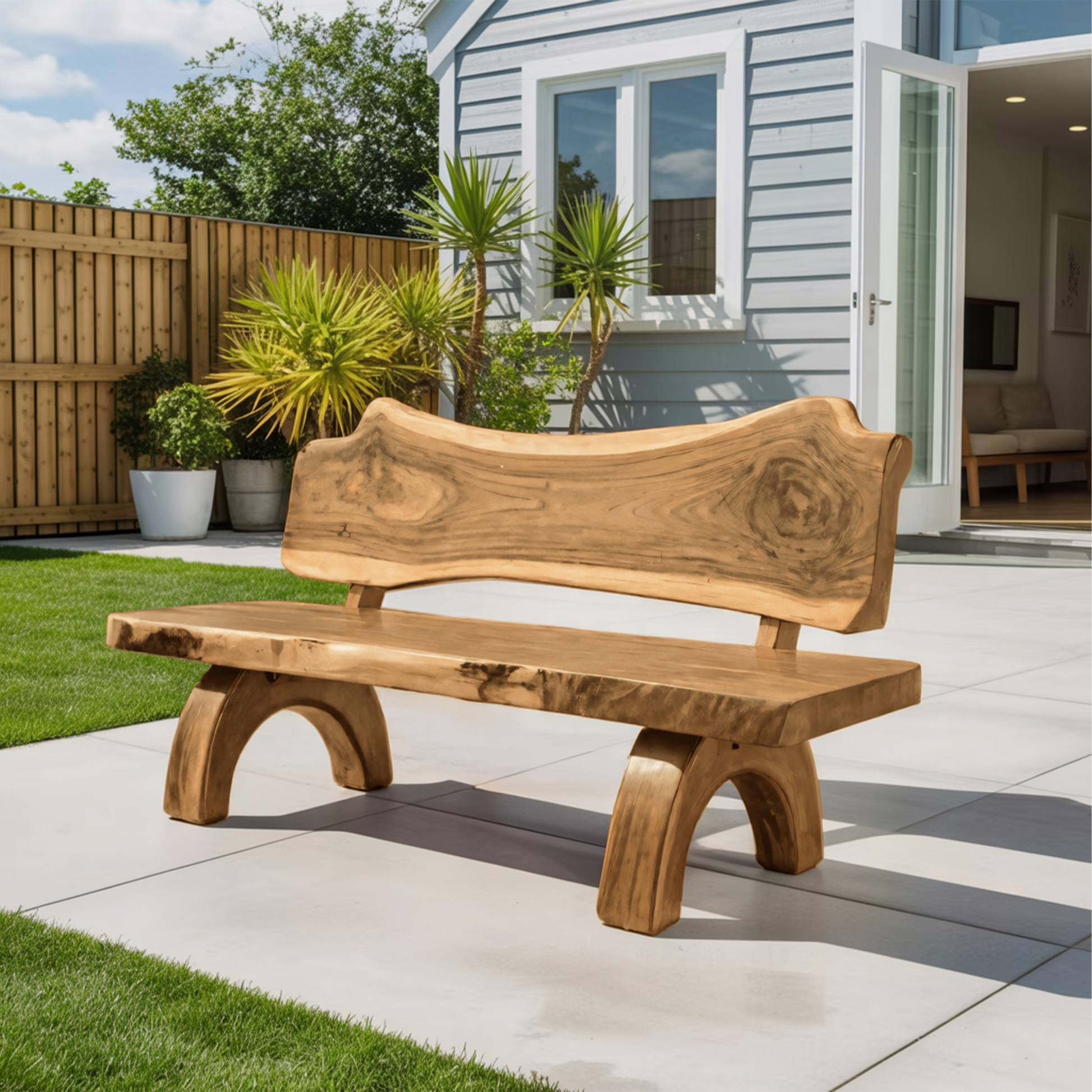Rustic Live Edge Bench With Backrest For Patio Garden Courtyard Kitchnce