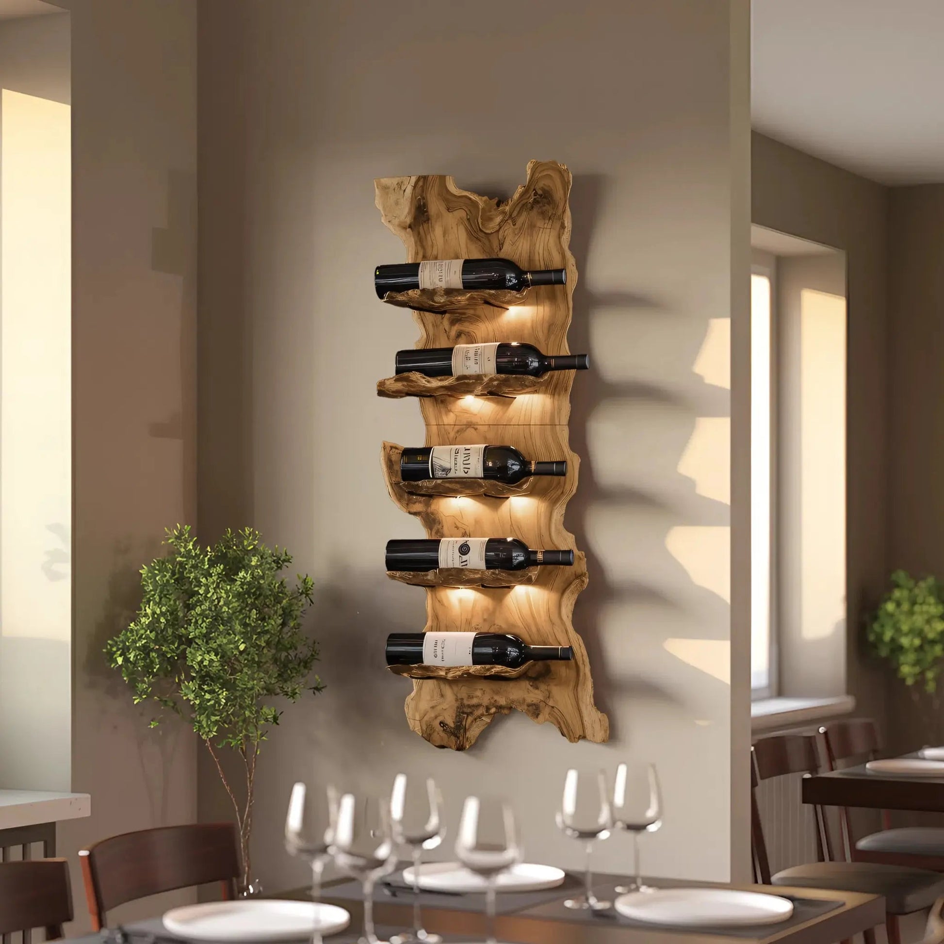 Modern Wooden Live Edge Wine Holder For Entryway Furniture Kitchnce
