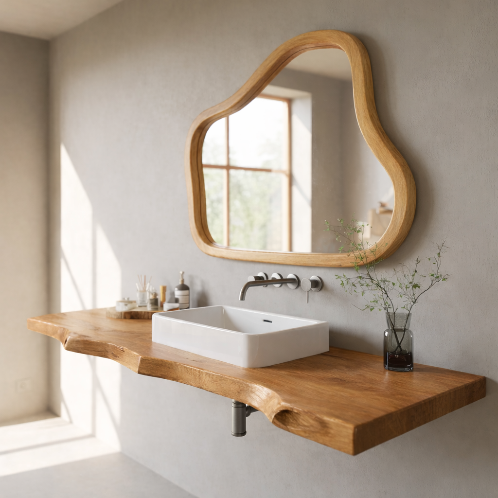 Live Edge Solid Walnut Floating Bathroom Vanity Shelf