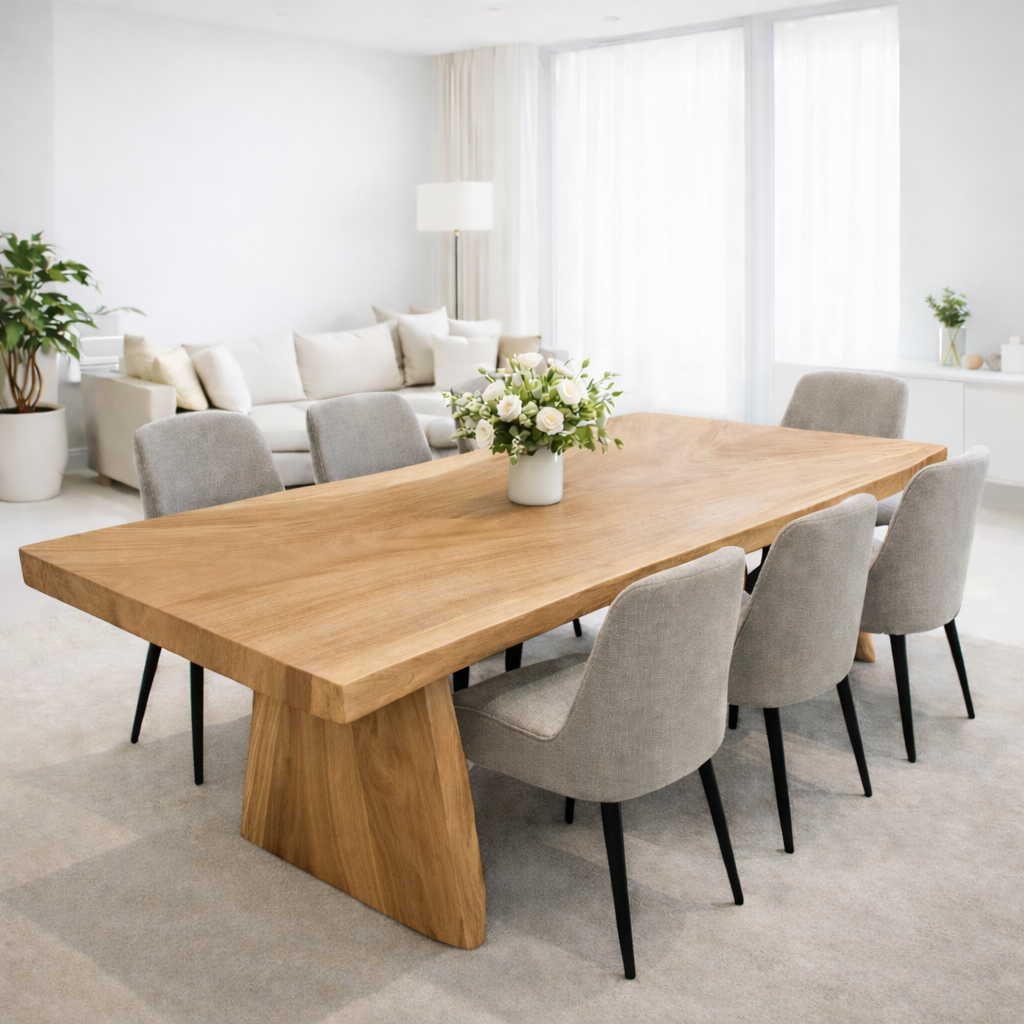 Solid Walnut Dining Table with Sculptural Wood Base Kitchnce