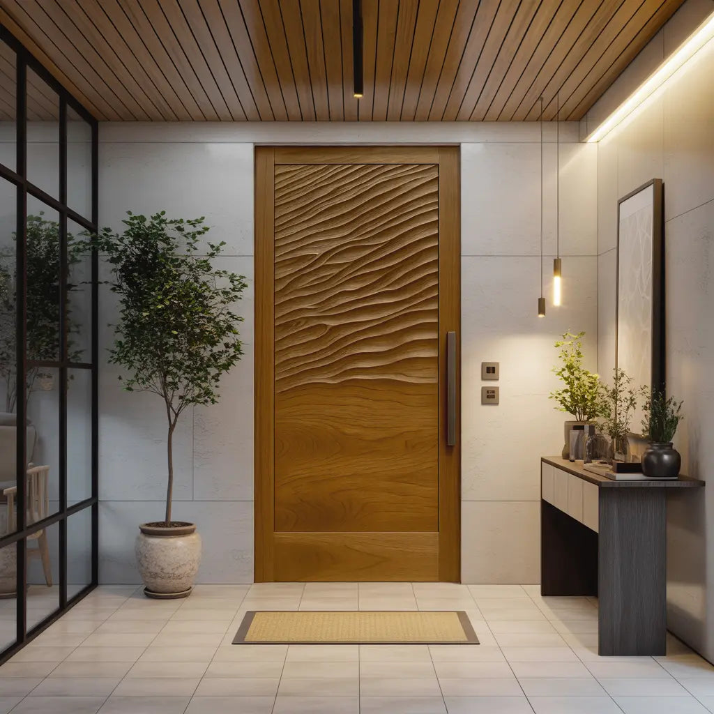Modern Wave Pattern Front Door Design For Entryway Kitchnce