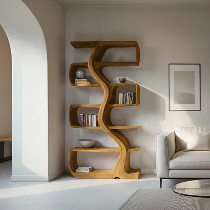 Organic Sculptural Bookshelf With Wavy Design For Living Room Kitchnce
