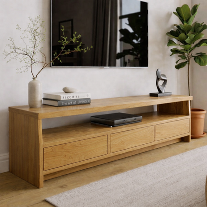 Solid Wood TV Stand with Drawers and Open Shelf for Contemporary Homes Kitchnce