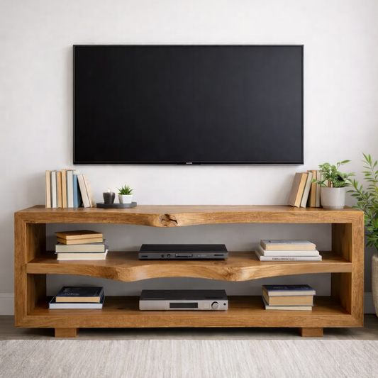 Rustic Solid Wood TV Stand with Open Shelves for Modern Living Rooms Kitchnce