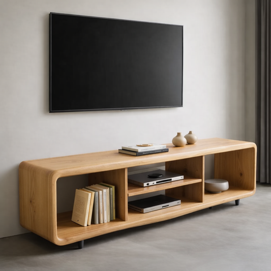 Solid Wood TV Stand with Open Shelves for Minimalist Interiors Kitchnce