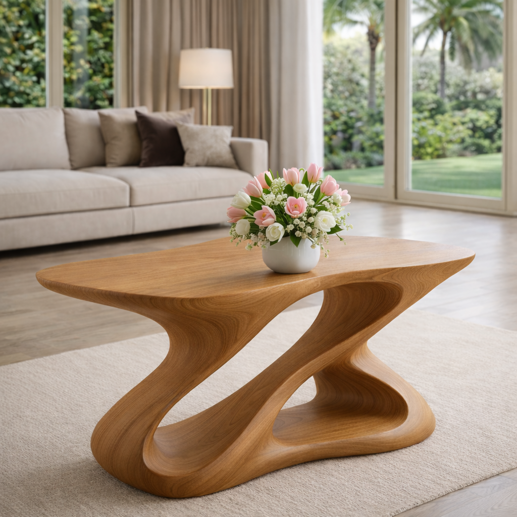 Sculptural Solid Wood Coffee Table for Modern Living Rooms