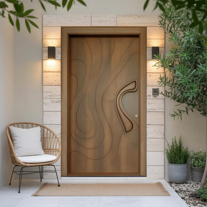 Modern Sculpted Front Door With Carved Design For Contemporary Entryway And Home Kitchnce