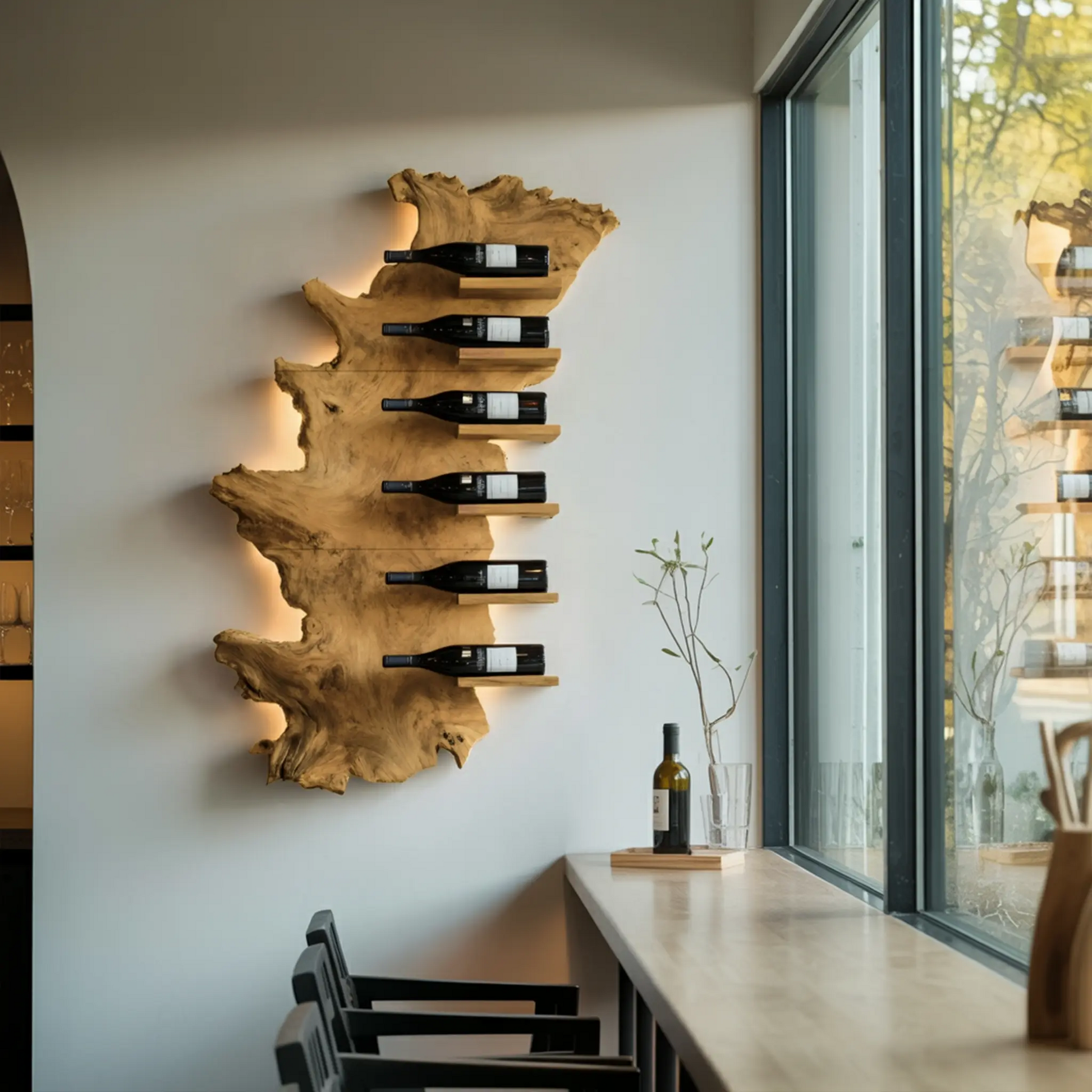 Handcrafted Wooden Live Edge Wine Holder For Bar Display Art Kitchnce