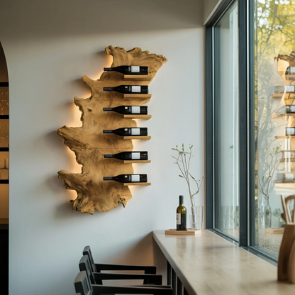 Handcrafted Wooden Live Edge Wine Holder For Bar Display Art Kitchnce