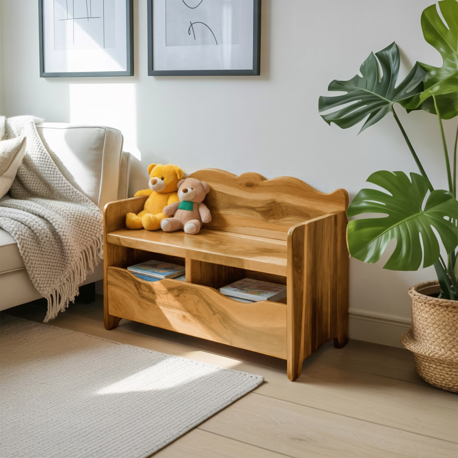 Montessori Bench With Book Storage For Kids Room Entryway And Playroom Kitchnce