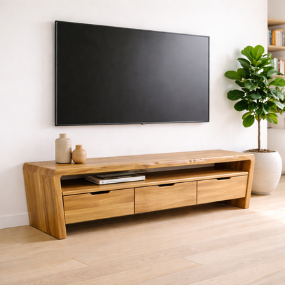 Solid Wood TV Stand with Drawers and Open Shelf for Minimalist Living Spaces Kitchnce