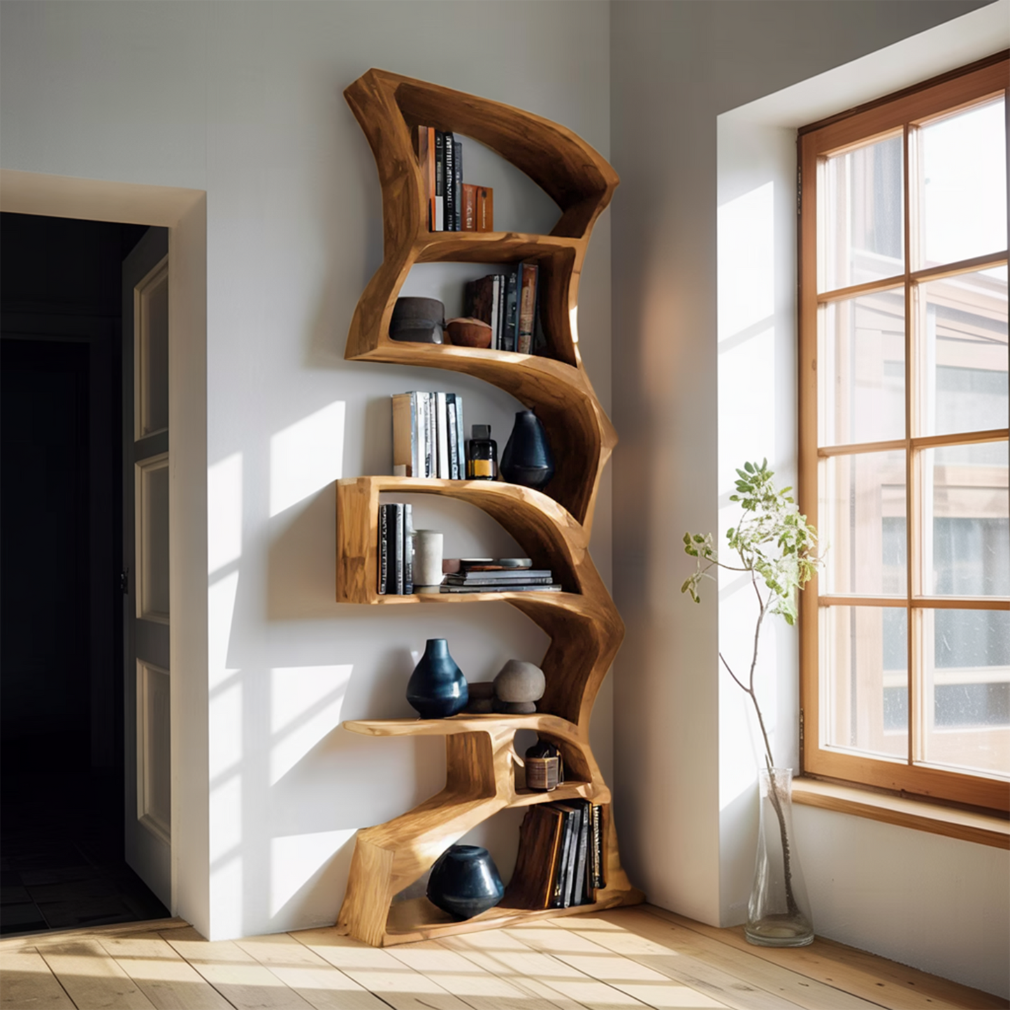 Modern Bookshelf With Curved Design For Study Kitchnce