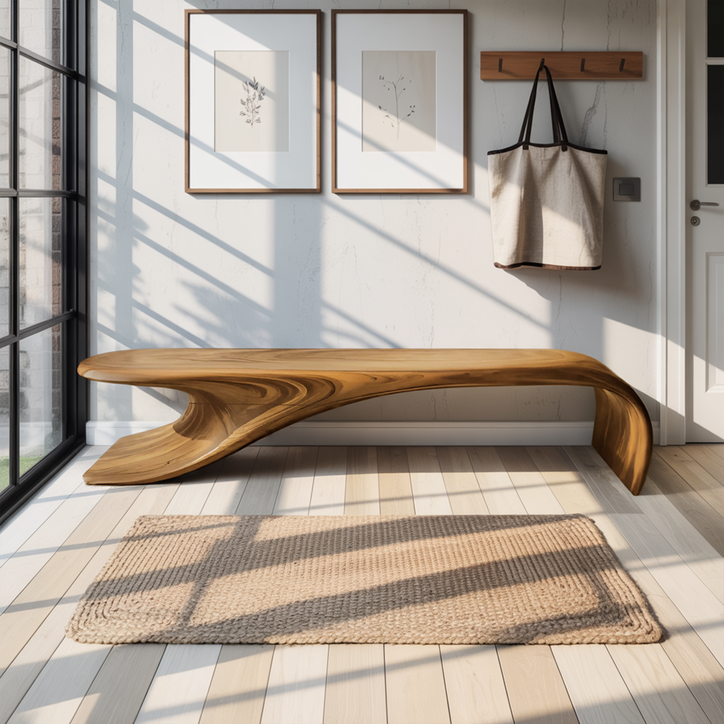 Modern Sculptural Bench With Flowing Curves For Living Room Kitchnce