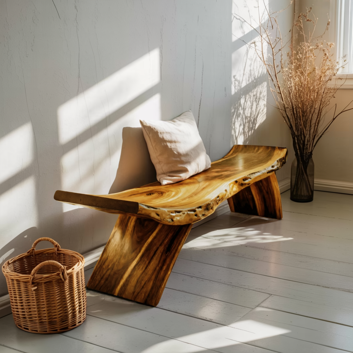 Rustic Live Edge Bench With Organic Curves For Entryway Kitchnce