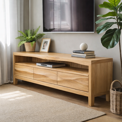 Solid Wood TV Stand with Drawers and Open Shelf for Contemporary Living Rooms Kitchnce