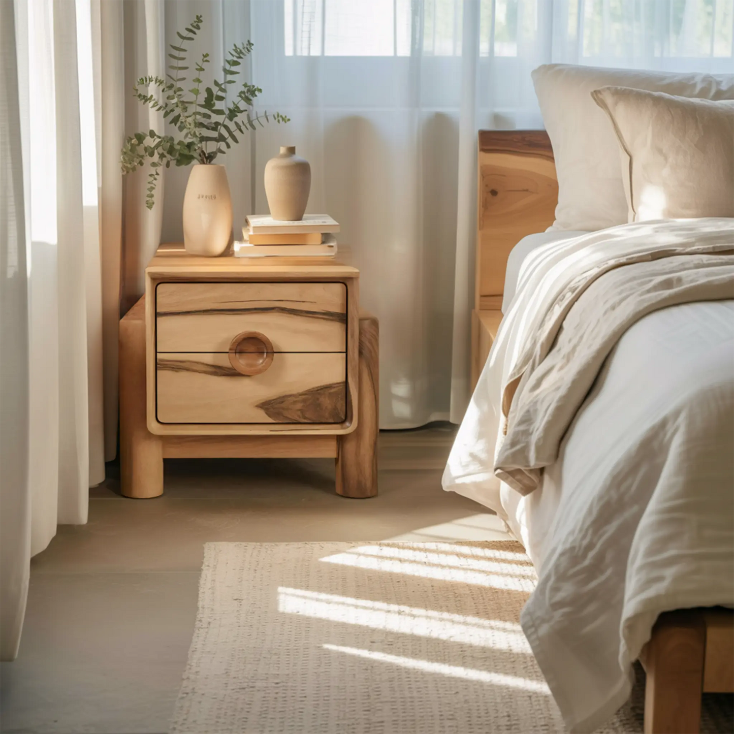 Modern Nightstand With Round Handle Bedside Table For Bedroom And Living Room Kitchnce